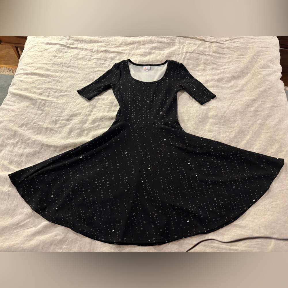 Black A-line Dress with white and gray star pattern
